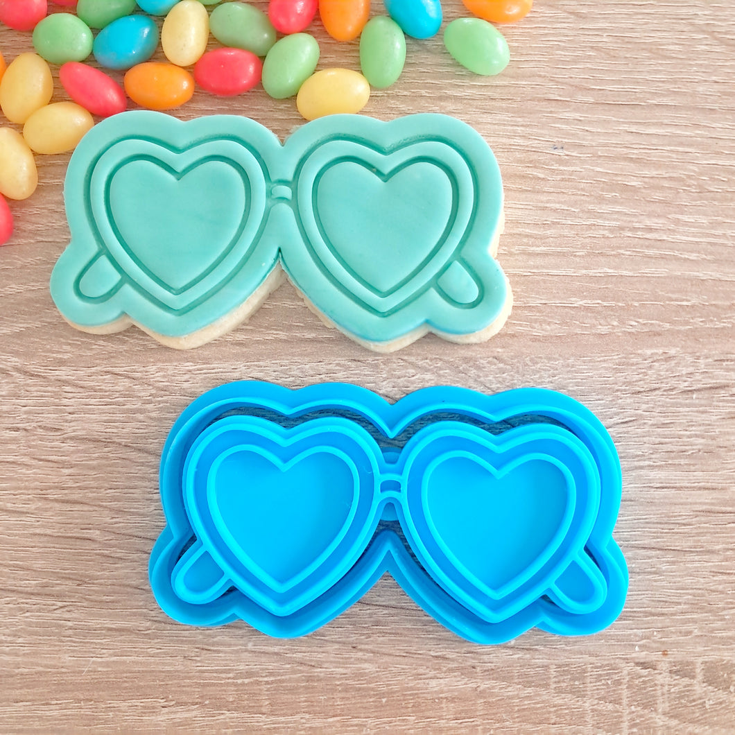 Heart Sunglasses Cookie Cutter & Fondant Stamp