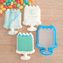 Load image into Gallery viewer, Cake on Stand Raised Acrylic Fondant Stamp &amp; Cookie Cutter