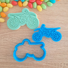 Load image into Gallery viewer, Dirt Bike Cookie Cutter &amp; Fondant Stamp