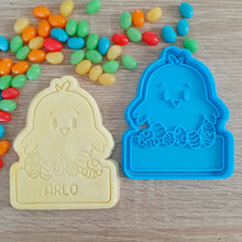 Load image into Gallery viewer, XL Easter Chick with Name Box (2 or 4pcs) Cookie Cutter &amp; Fondant Stamp Set