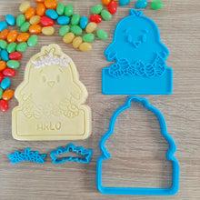 Load image into Gallery viewer, XL Easter Chick with Name Box (2 or 4pcs) Cookie Cutter &amp; Fondant Stamp Set