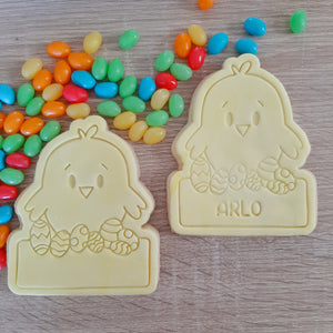 XL Easter Chick with Name Box (2 or 4pcs) Cookie Cutter & Fondant Stamp Set