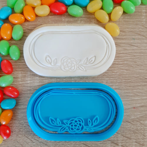 Oval Floral Wreath Cookie Cutter & Fondant Stamp