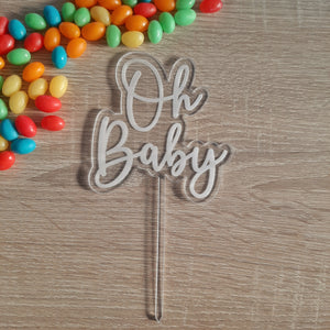 Oh Baby Engraved Acrylic Clear Cake Topper