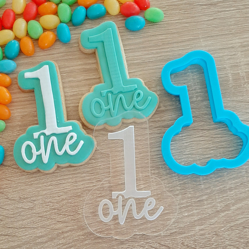 Number 1 One Raised Acrylic Fondant Stamp & Cookie Cutter