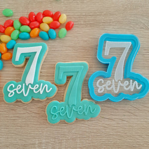 Number 7 Seven Raised Acrylic Fondant Stamp & Cookie Cutter