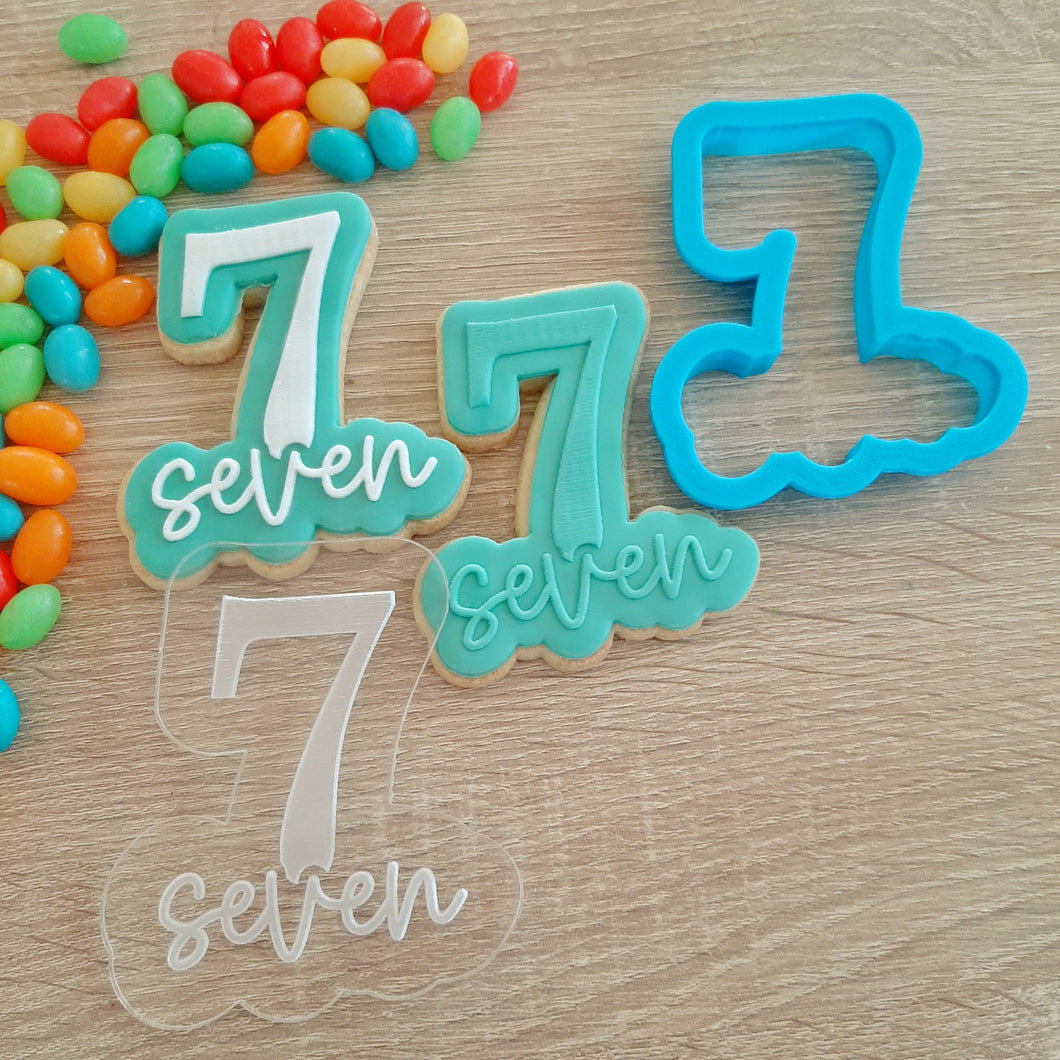 Number 7 Seven Raised Acrylic Fondant Stamp & Cookie Cutter