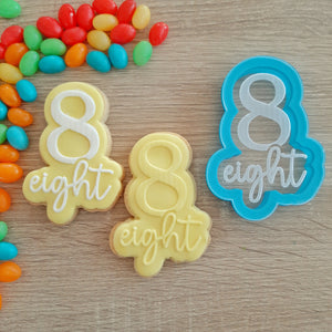 Number 8 Eight Raised Acrylic Fondant Stamp & Cookie Cutter