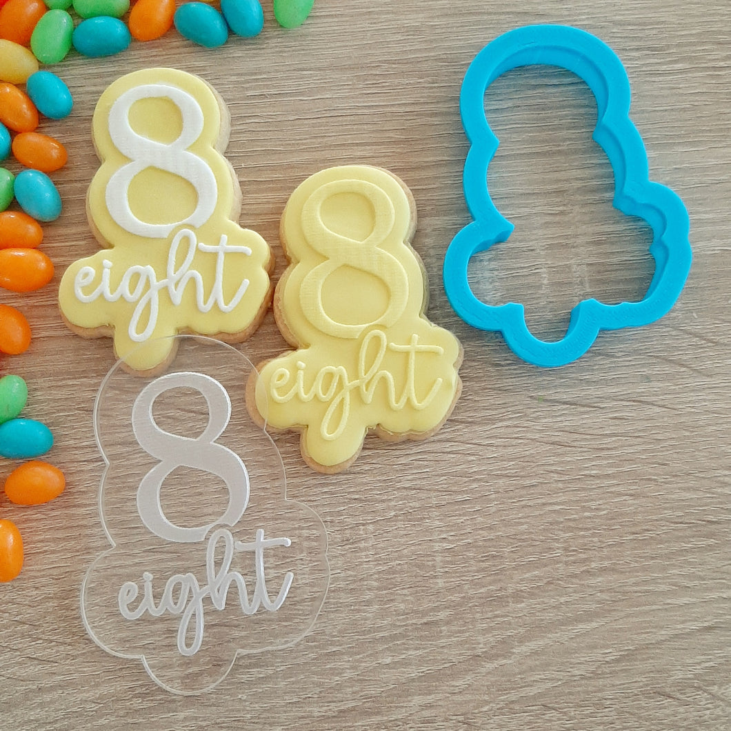 Number 8 Eight Raised Acrylic Fondant Stamp & Cookie Cutter