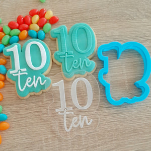 Number 10 Ten Raised Acrylic Fondant Stamp & Cookie Cutter