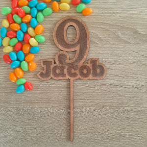 Name & Number Engraved Wooden Cake Topper