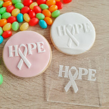 Load image into Gallery viewer, HOPE (pink ribbon) Raised Acrylic Fondant Stamp