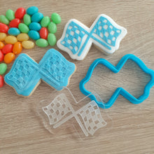 Load image into Gallery viewer, Racing Flags Raised Acrylic Fondant Stamp &amp; Cookie Cutter