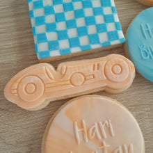 Load image into Gallery viewer, Vintage Race Car Raised Acrylic Fondant Stamp &amp; Cookie Cutter