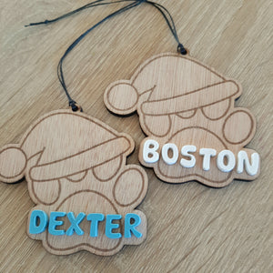 Personalised Paw Print Wooden Christmas Decoration