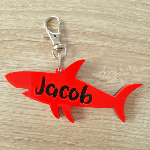 Personalised Shark 2 Layer Acrylic Bag Tag/Keyring