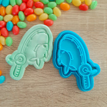 Load image into Gallery viewer, Fishing Rod Cookie Cutter &amp; Fondant Stamp