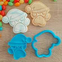 Load image into Gallery viewer, Paw Print with Santa Hat Cookie Cutter &amp; Fondant Stamp