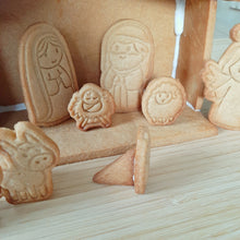 Load image into Gallery viewer, Gingerbread Nativity Stable Cookie Cutter &amp; Stamp Set