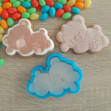 Load image into Gallery viewer, Sleepy Teddy Raised Acrylic Fondant Stamp &amp; Cookie Cutter