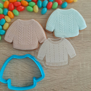 Knitted Sweater Raised Acrylic Fondant Stamp & Cookie Cutter