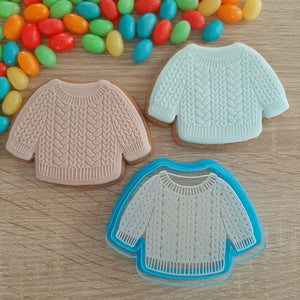 Knitted Sweater Raised Acrylic Fondant Stamp & Cookie Cutter