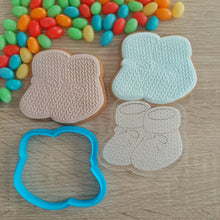 Load image into Gallery viewer, Knitted Baby Booties Raised Acrylic Fondant Stamp &amp; Cookie Cutter