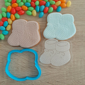 Knitted Baby Booties Raised Acrylic Fondant Stamp & Cookie Cutter