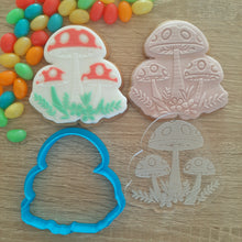 Load image into Gallery viewer, Toadstool Trio Raised Acrylic Fondant Stamp &amp; Cookie Cutter