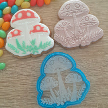 Load image into Gallery viewer, Toadstool Trio Raised Acrylic Fondant Stamp &amp; Cookie Cutter