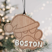 Load image into Gallery viewer, Personalised Paw Print Wooden Christmas Decoration